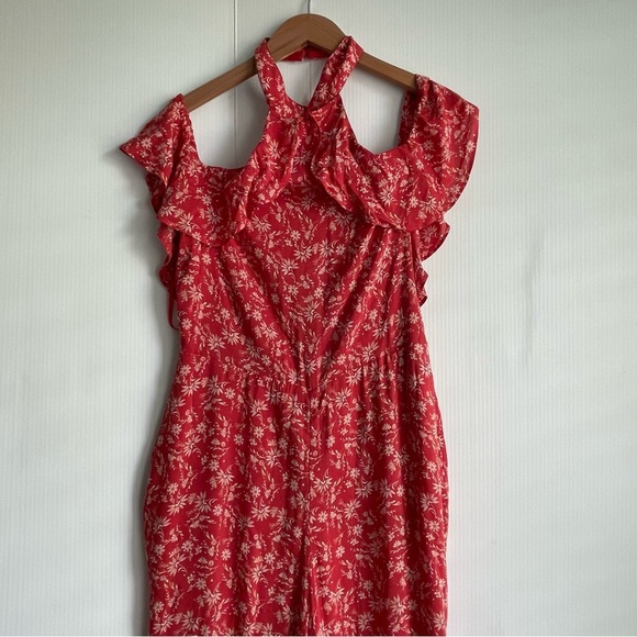 Ale by Alessandra Elegant Red Floral Women's Jumpsuit ruffle neckline size large - Picture 3 of 10
